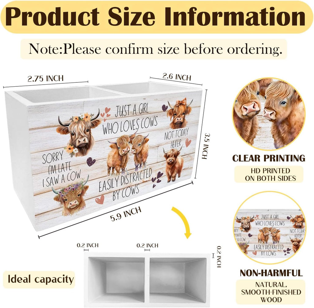 Highland Cow Pen Holder for Desk, Funny Easily Distracted by Cows Pencil Organizer