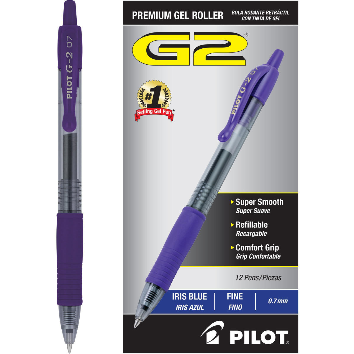 PILOT G2 Premium Gel Pens, Fine Point 0.7mm, Blue Ink, 12-Pack