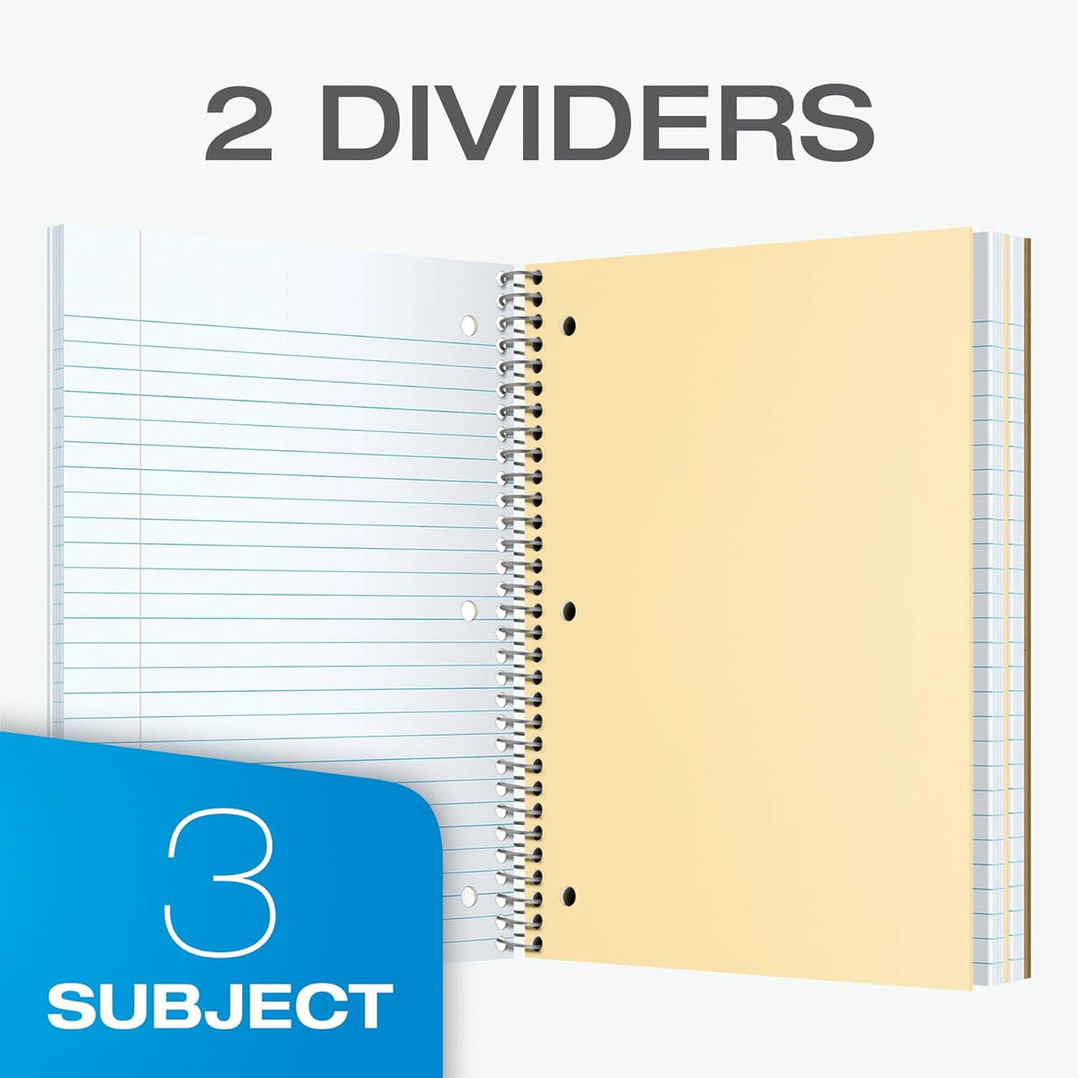 Oxford Spiral Notebooks, 3 Pack, 3 Subject, College Ruled Notebooks for School