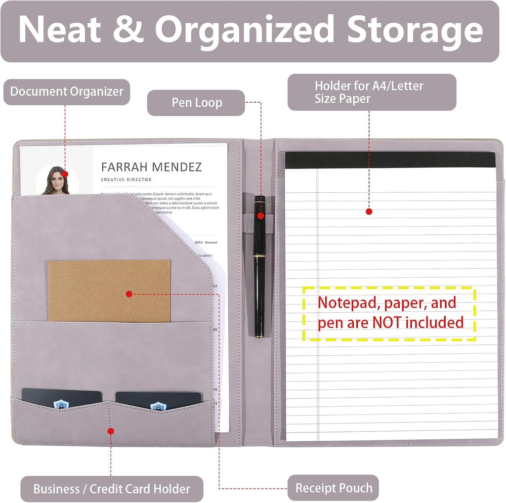 Professional Padfolio Portfolio Binder, Textured Embossing Faux Leather