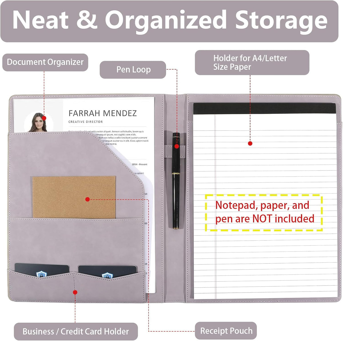 Professional Padfolio Portfolio Binder, Textured Embossing Faux Leather
