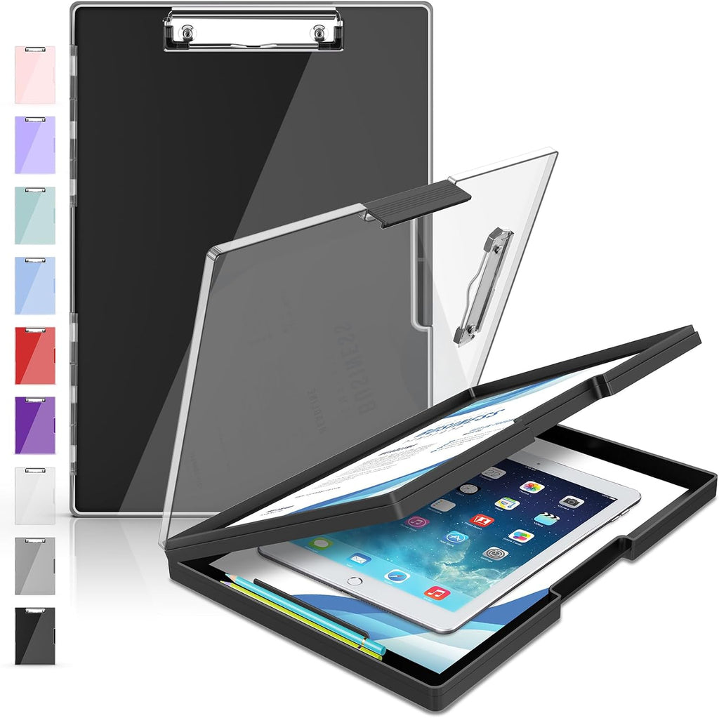 Sooez Nursing Clipboard with Storage, Clear Top Clip Boards 8.5x11, Black