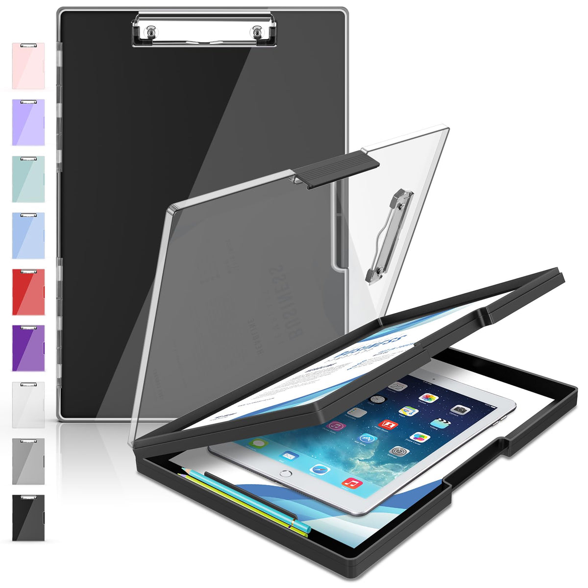 Sooez Nursing Clipboard with Storage, Clear Top Clip Boards 8.5x11, Black