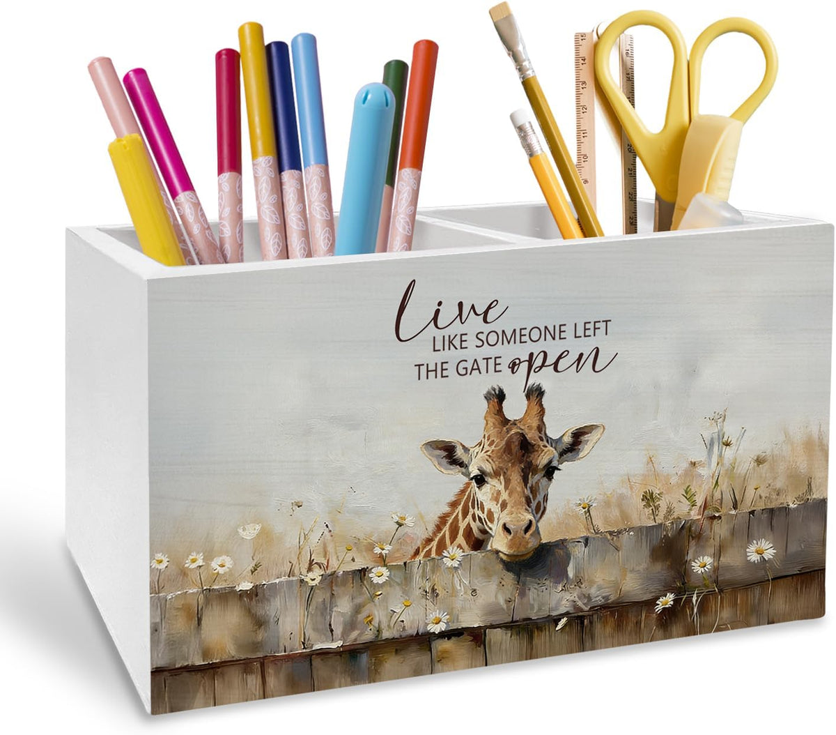 Rustic Giraffe Pen Holder for Desk, Giraffe Lover Gifts Pencil Organizer