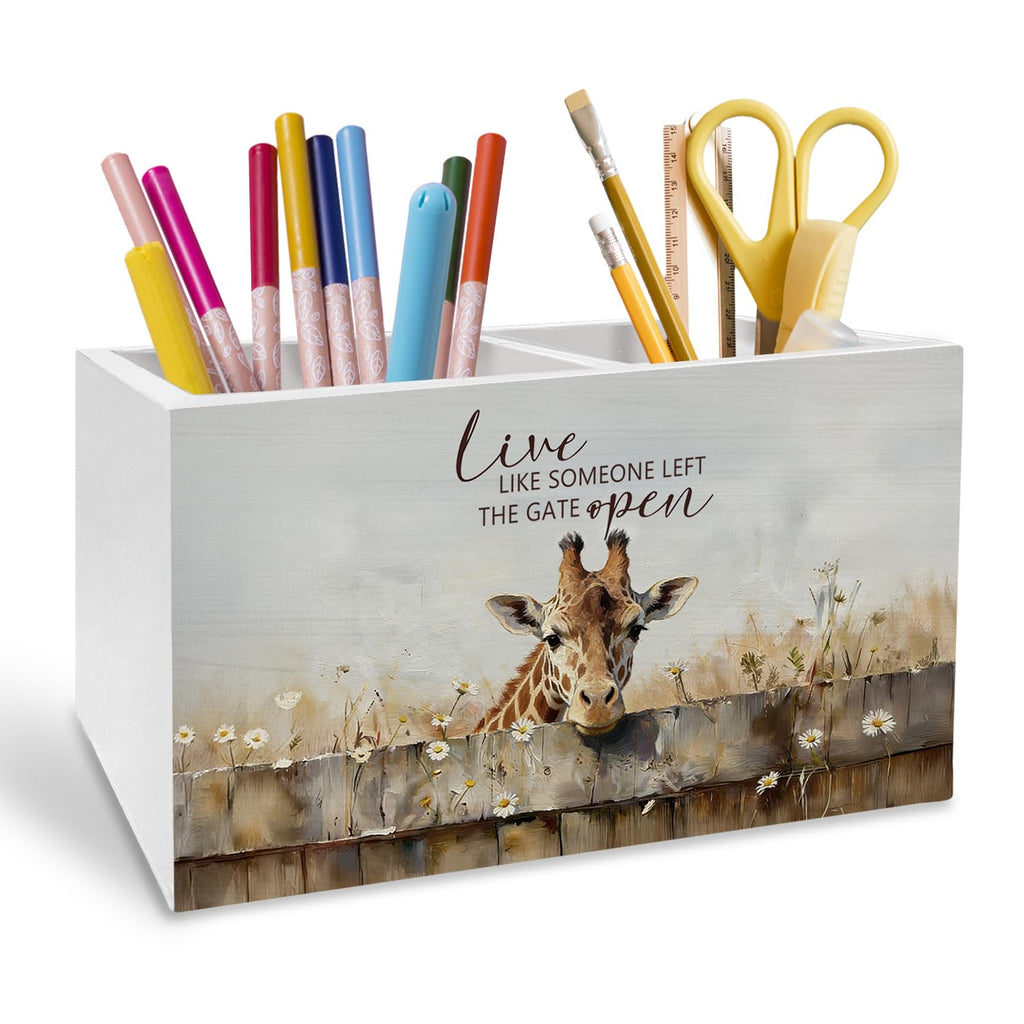 Rustic Giraffe Pen Holder for Desk, Giraffe Lover Gifts Pencil Organizer