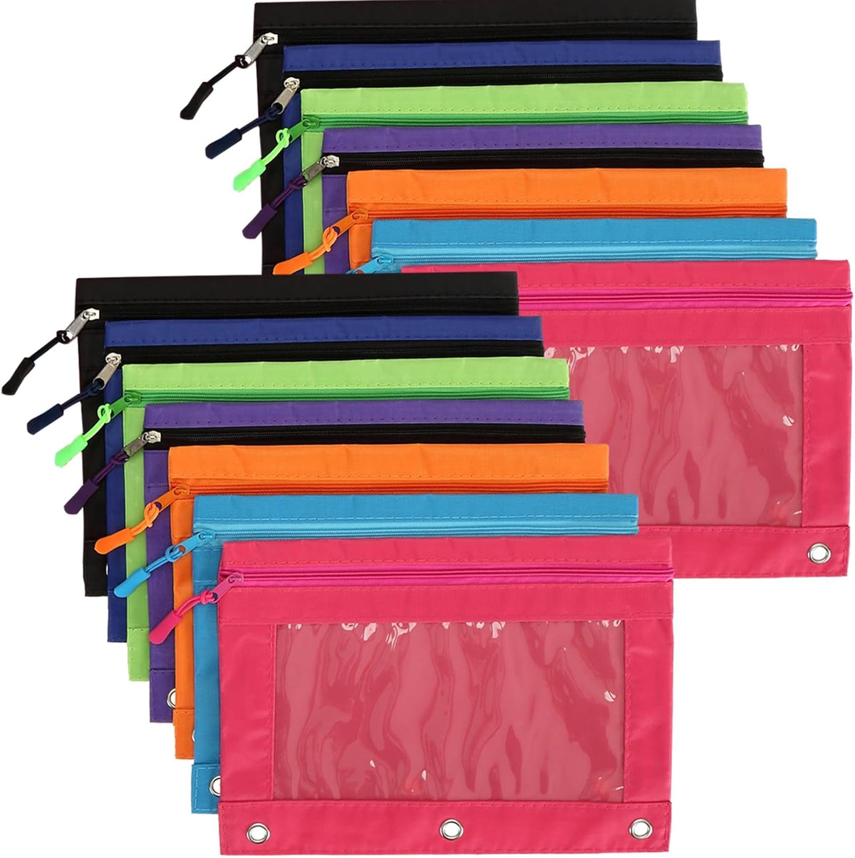 Yopay 14 Pack Pencil Pouch for 3 Ring Binder, Pencil Bags with Zipper for Standard