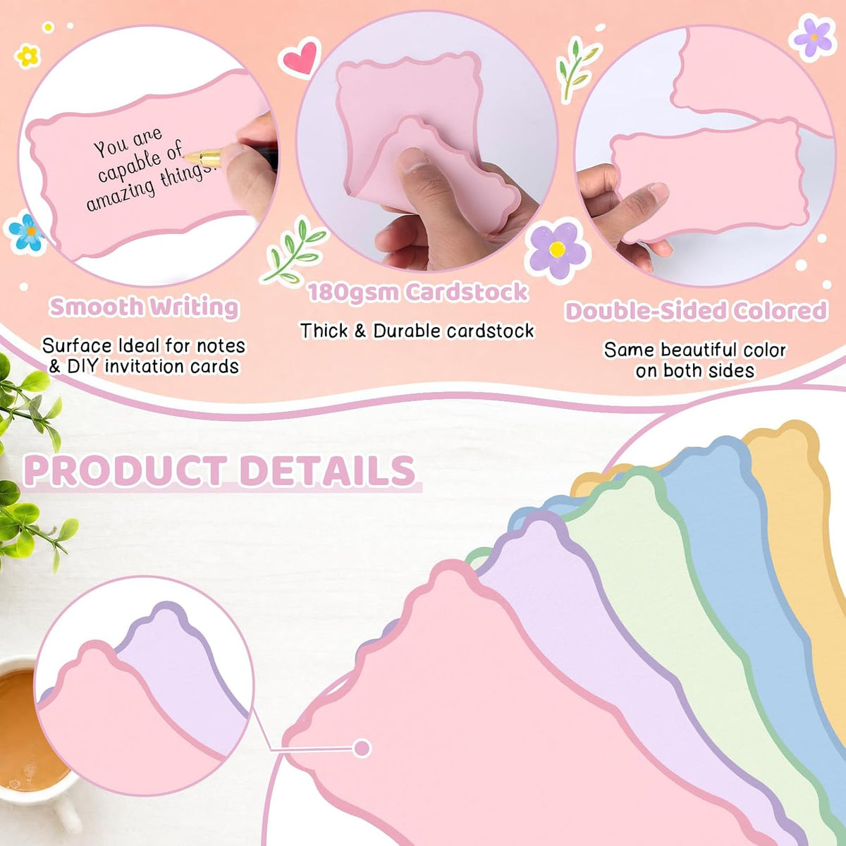 150 Pack Colored Scalloped Index Cards 3x5 Inch Blank Decorative Notecards