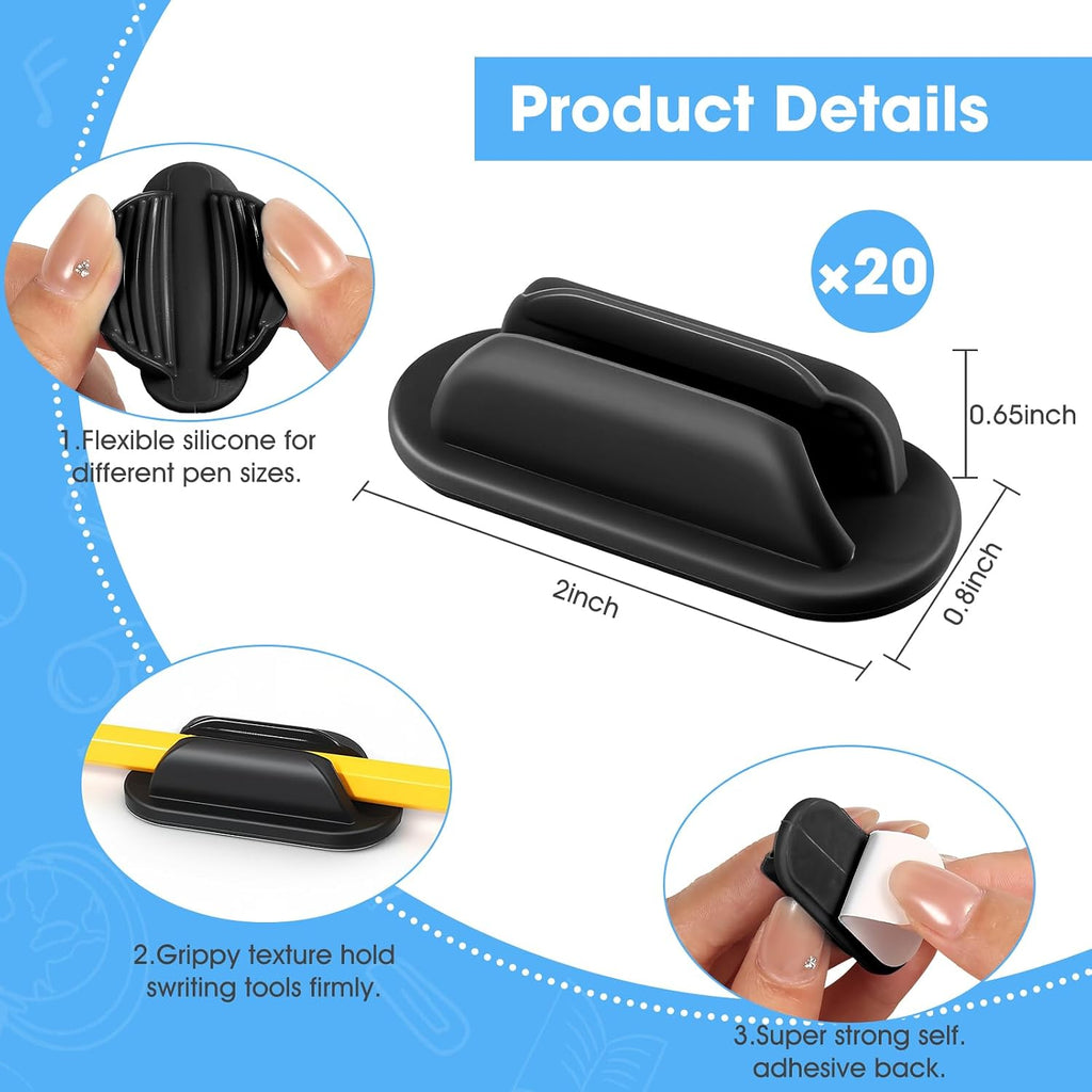 VZZNN 20 Pack Adhesive Pencil Holders for Desk Flexible Silicone Pen Holder Marker