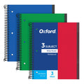 Oxford Spiral Notebook 3 Pack, 3 Subject, Wide Rule, Durable Plastic Covers, Strong Coil