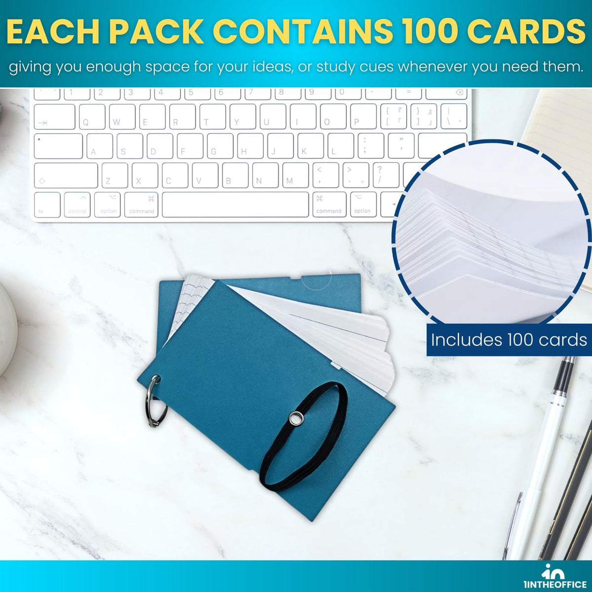 1InTheOffice Index Cards with Ring 3x5, Flash Cards with Binder Ring