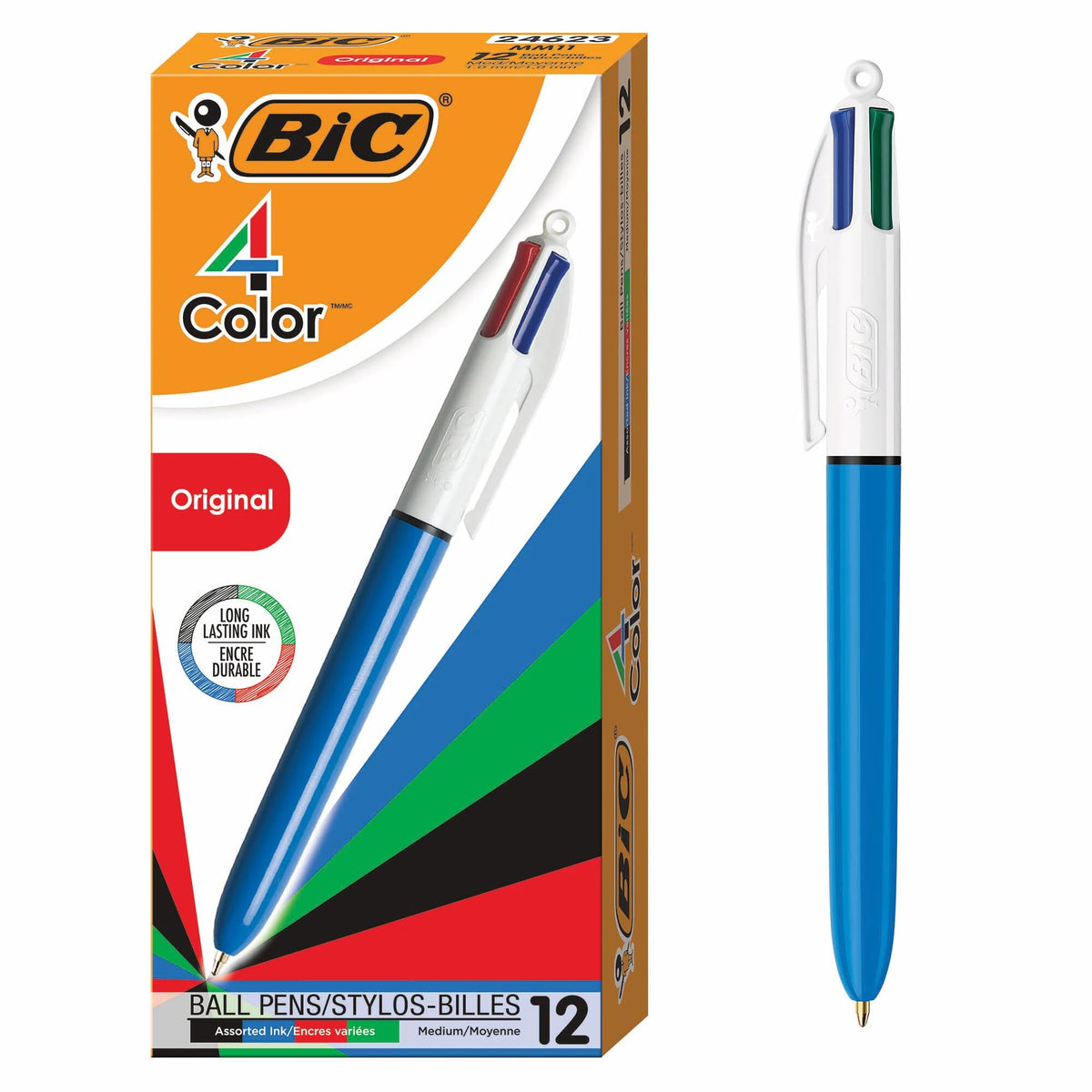 BIC 4-Color Retractable Ballpoint Pens, 1.0 mm Medium Point, 12-Count Pack