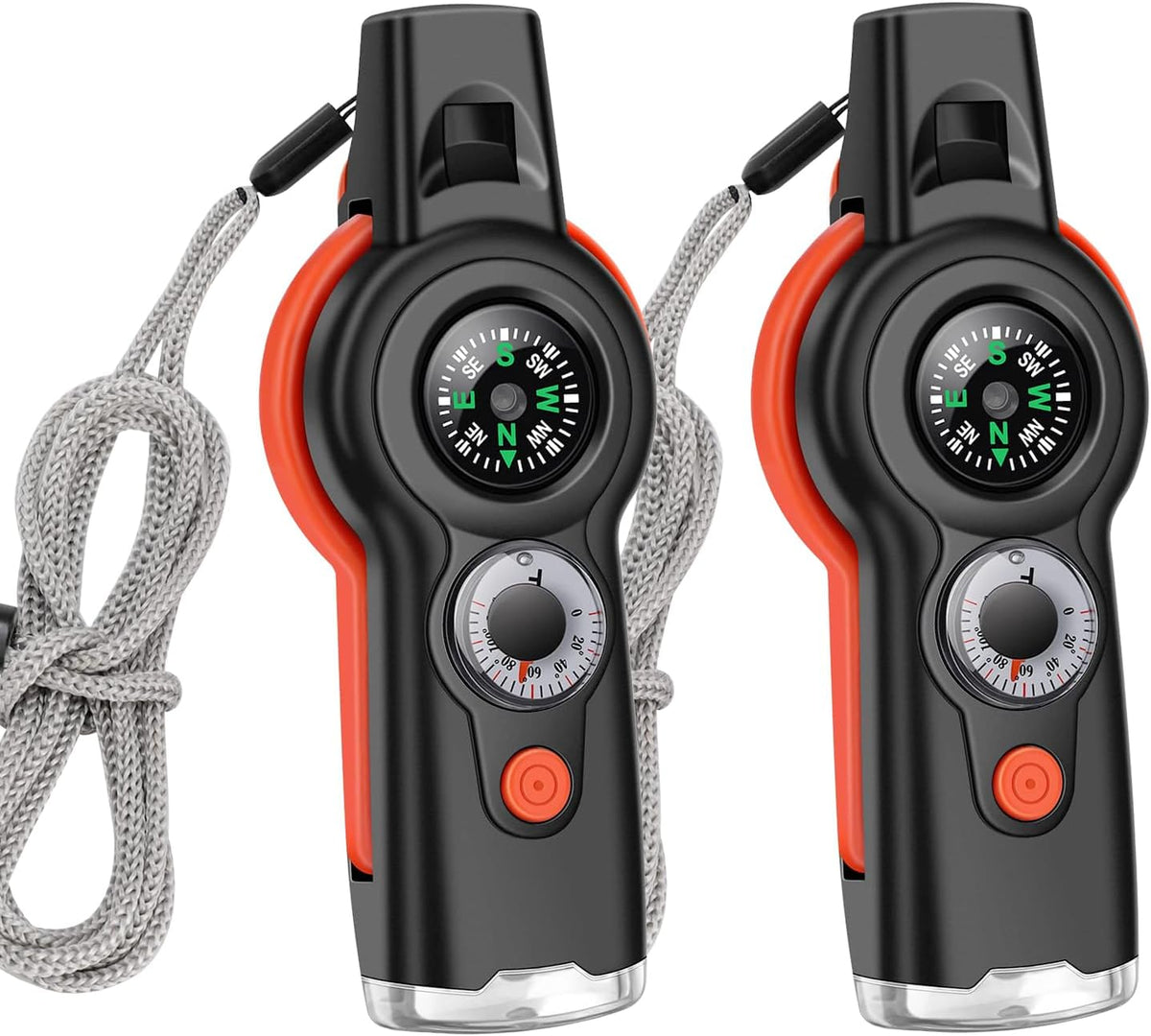 7-in-1 Emergency Survival Whistle with Lanyard, Safety Whistle with Compass