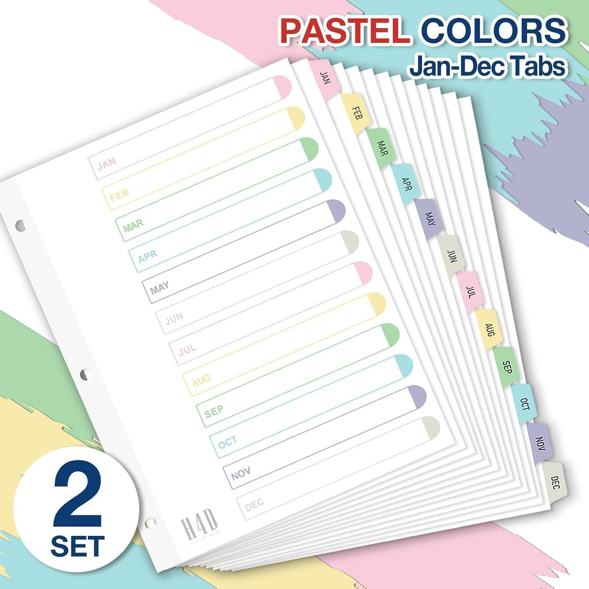 H4D Monthly Binder Dividers for 3-Ring Binder, Jan-Dec 12 Tab Pastel 2 Sets