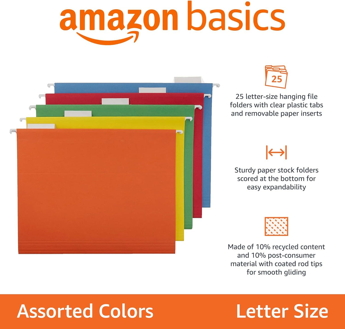 Amazon Basics Hanging File Folders with Adjustable Tabs