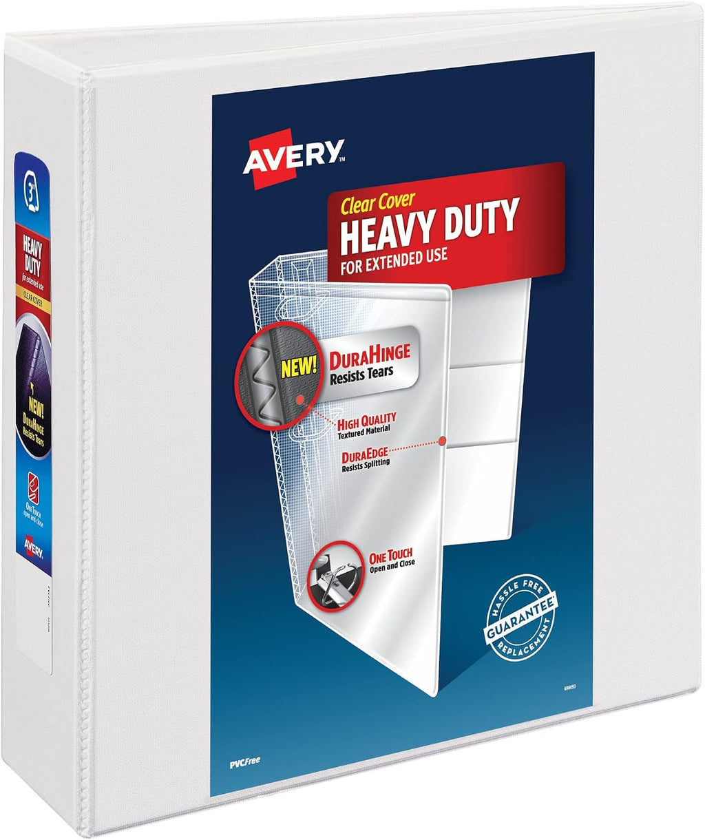 Avery Heavy-Duty View 3 Ring Binder, 3" One Touch Slant Rings, White