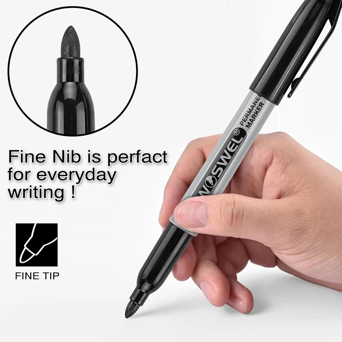 WOSWEL Permanent Markers Bulk, 50 Pack, Black Permanent Marker Pens, Fine Tip, Waterproof