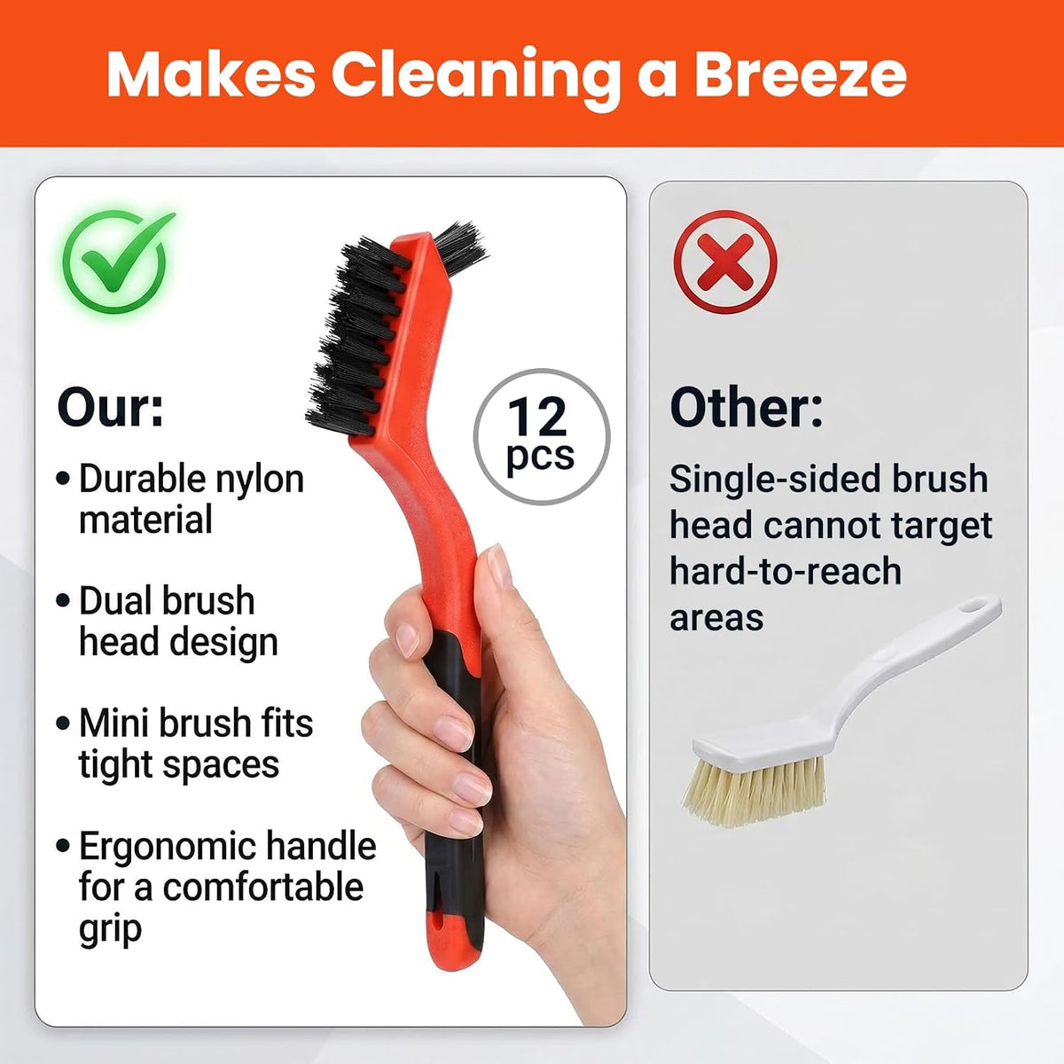 12 Pcs Nylon Brushes for Cleaning, Non-Scratch Small Stiff Nylon Bristle Brush Set for