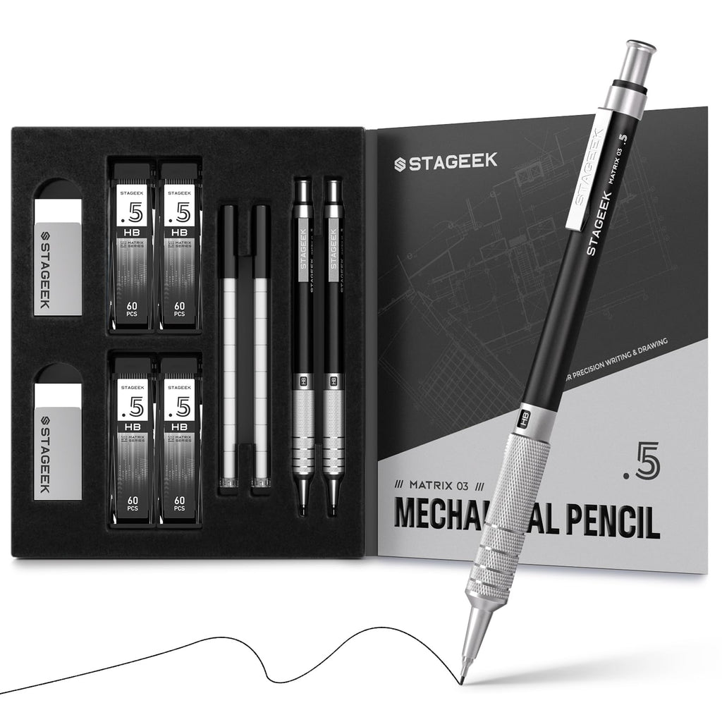 STAGEEK 0.5mm & 0.7mm Mechanical Pencil Set, 2 Erasers and 240 HB Refills