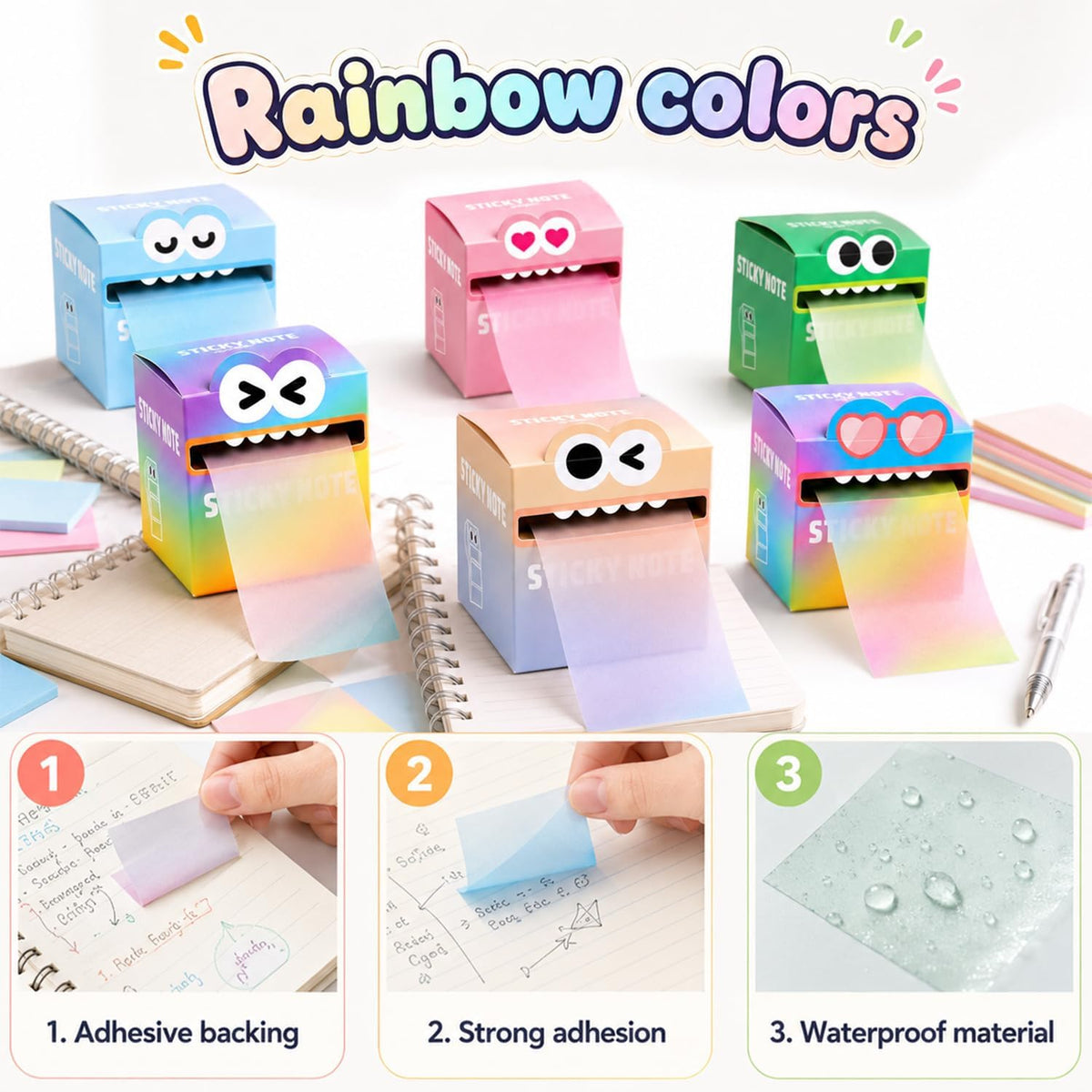 105 Sheets Transparent Pull-Out Sticky Notes,Cute Fruit Monster Pop Up Sticky Notes