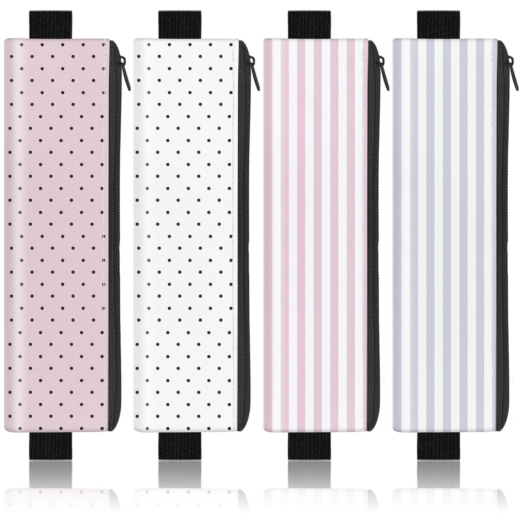 4 Pack Elastic Pen Holder for Notebook, Prints Pen Pouch with Elastic Band and Zipper
