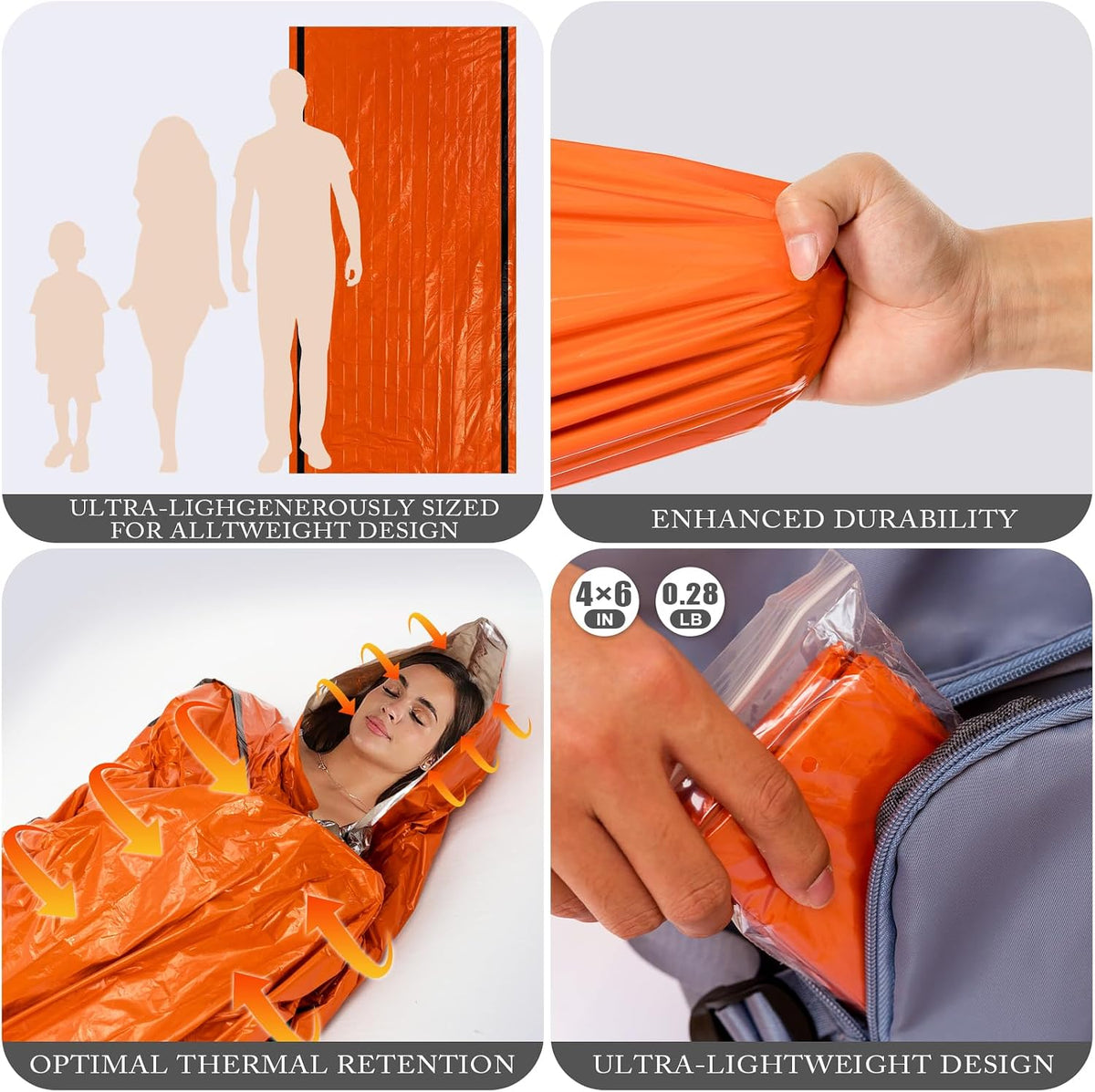 ANLOKE Emergency Sleeping Bags (2-Pack) Survival Sleeping Bag - Portable Thermal Sleeping