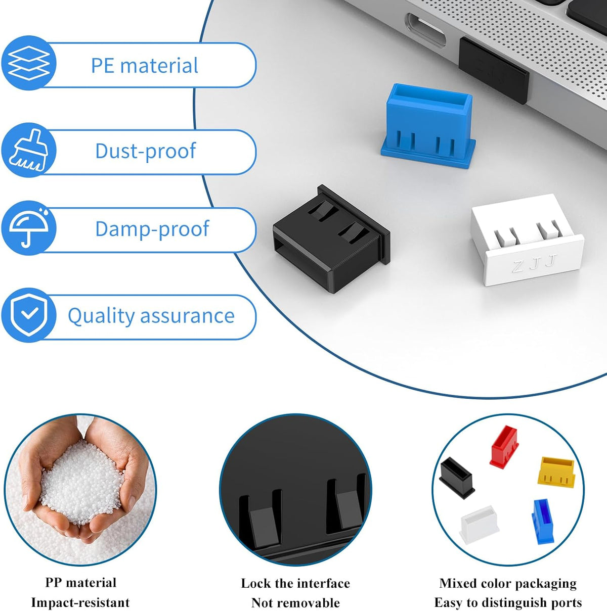 25PCS 5 Colors USB Type-A Port Dust Plug,USB Non-Removable Security Cover Caps