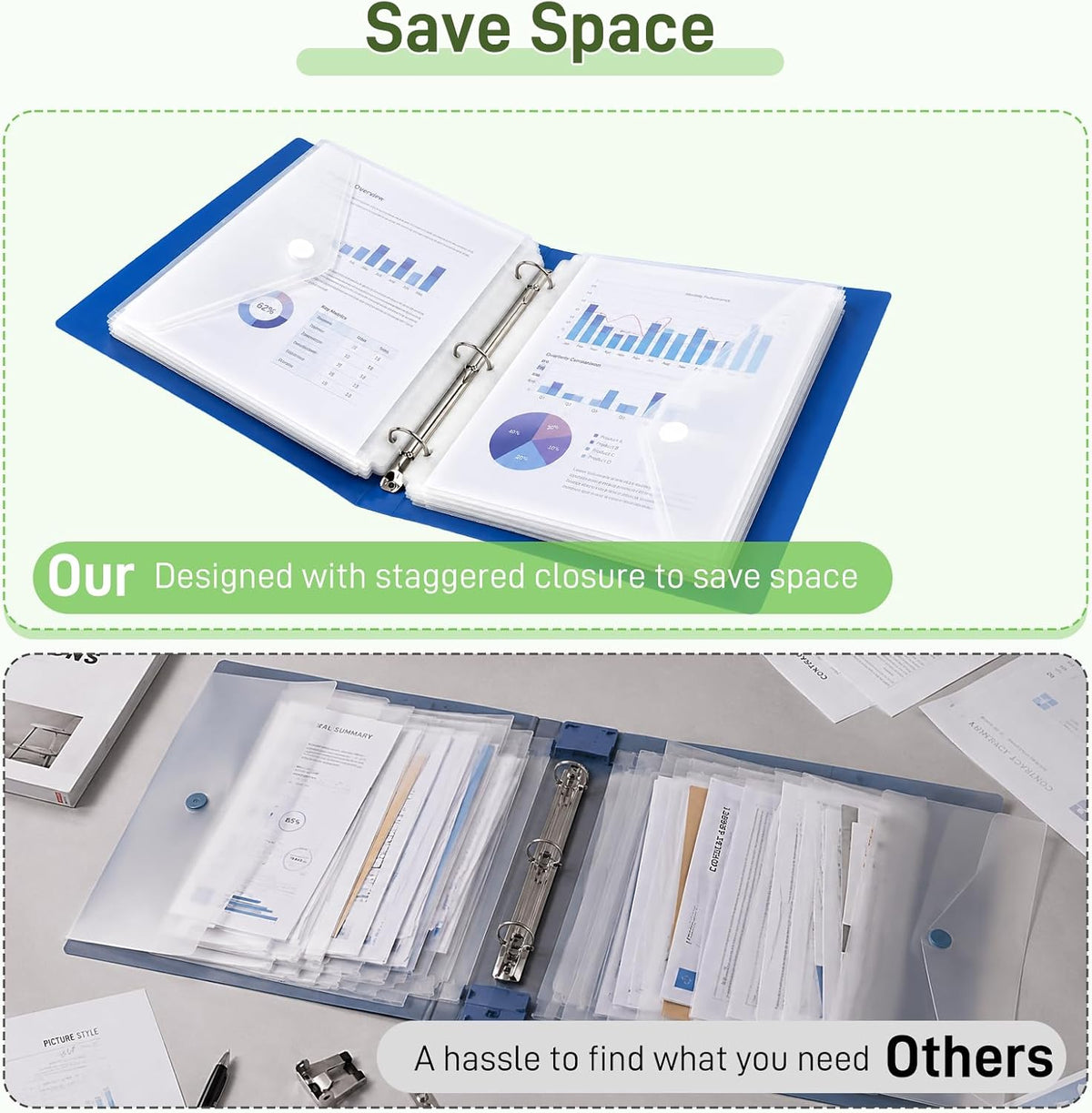 30 Pcak Binder Folders with Staggered Closures, Letter Size