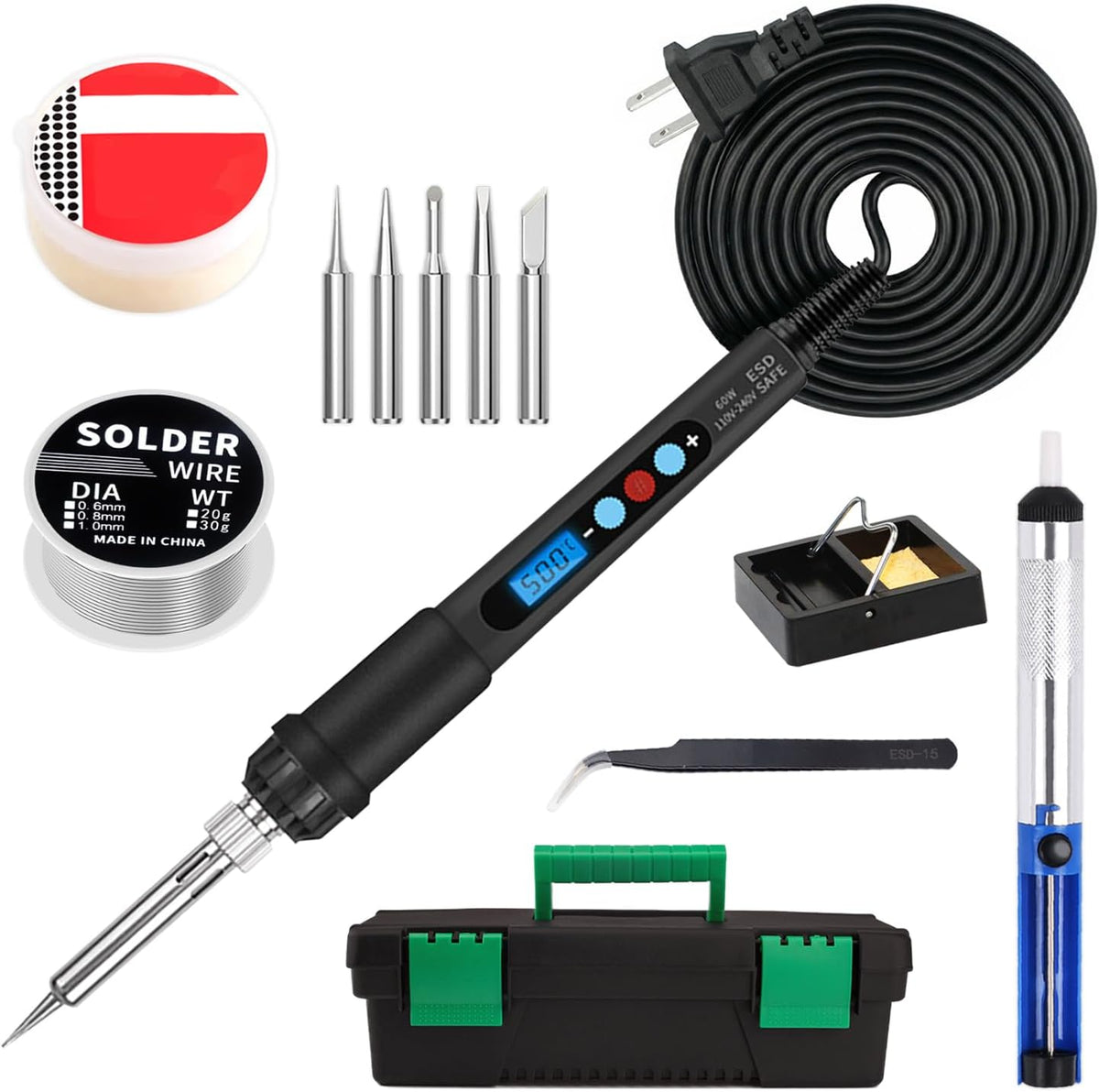 Soldering Iron Kit, 60W LED Display Soldering Gun with Ceramic Heater