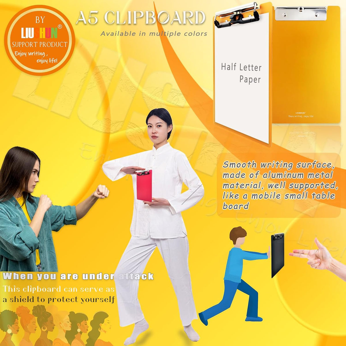 Small Aluminum Clipboard Metal A5 Memo Clip Boards w/Hangable Pen Holder