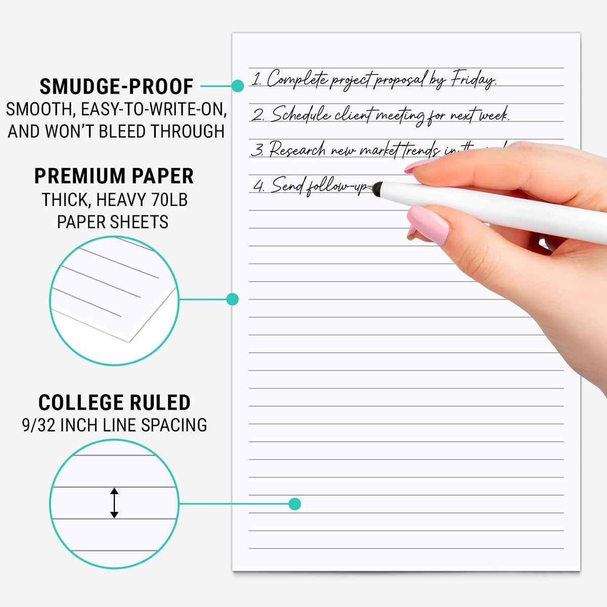 321Done Lined Notepad, Half Letter 5.5x8.5, Tear-Off Sheets, College Ruled