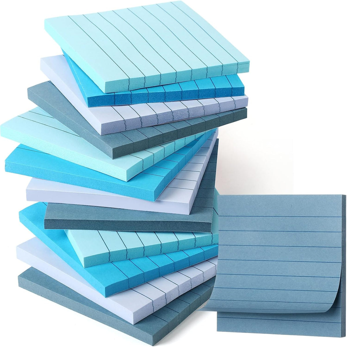 AmazingSpark 12 Pack Lined Sticky Notes 3x3 inch Notes Pads, Blue