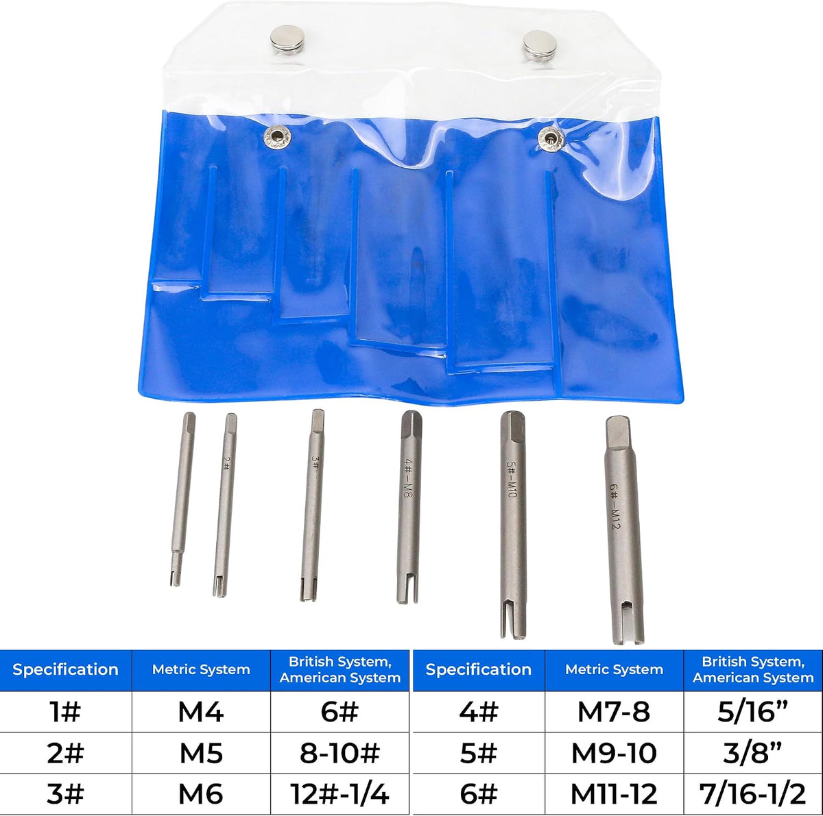 6Pcs Tap Extractor Set – High Speed Steel 3/4 Flute Broken Head Screw and Bolt Remover