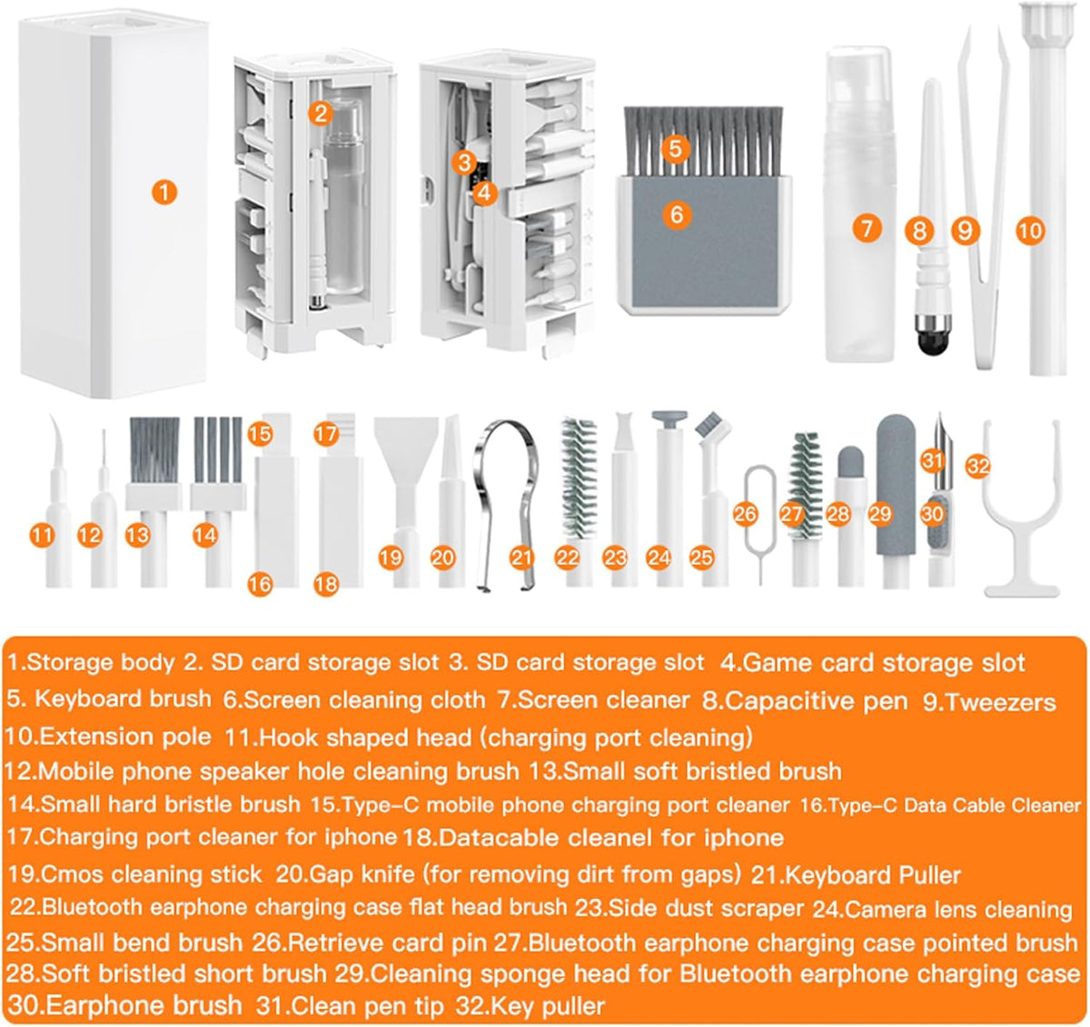 LOKEKE Multifunctional Cleaning Brush Kit, All-in-One Laptop Cleaning Tool