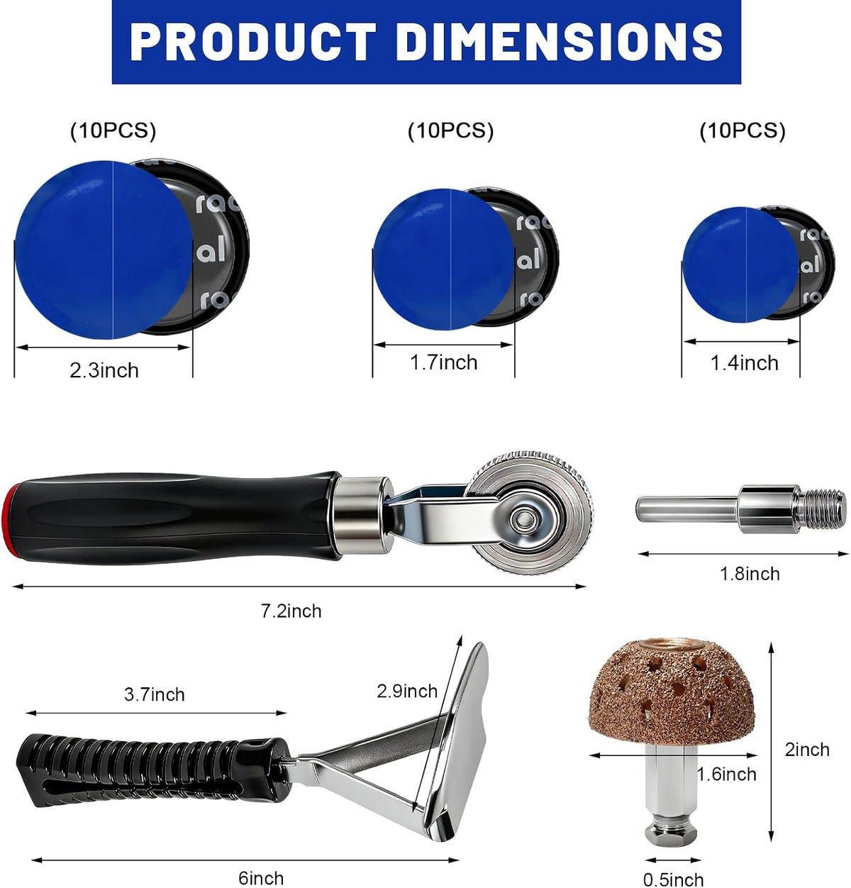 34 PCS Tire Patch Roller Kit, 35mm 43mm 58mm Auto Tire Tube Patches Kit with Roller &