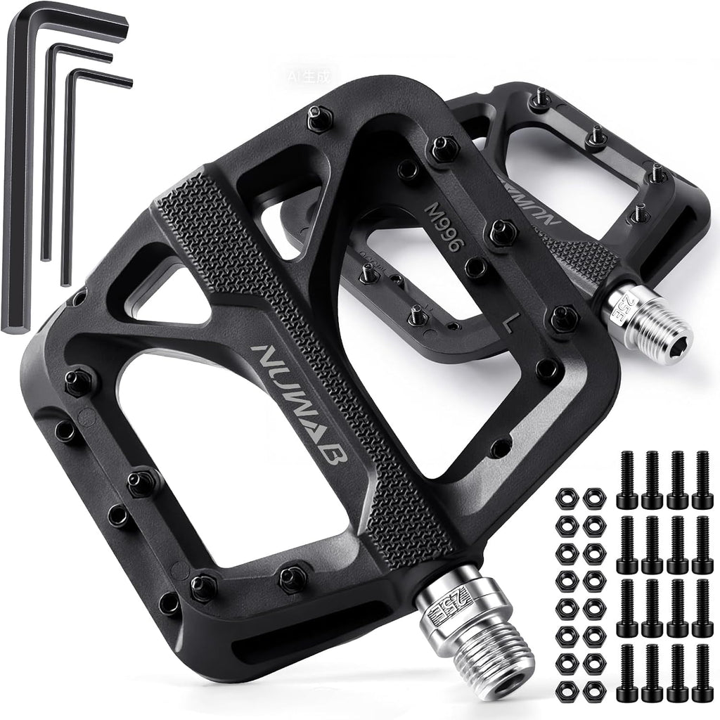 NUWAB Anti-Slip Bike Pedals, Lightweight and Wide Platform Flat Pedals