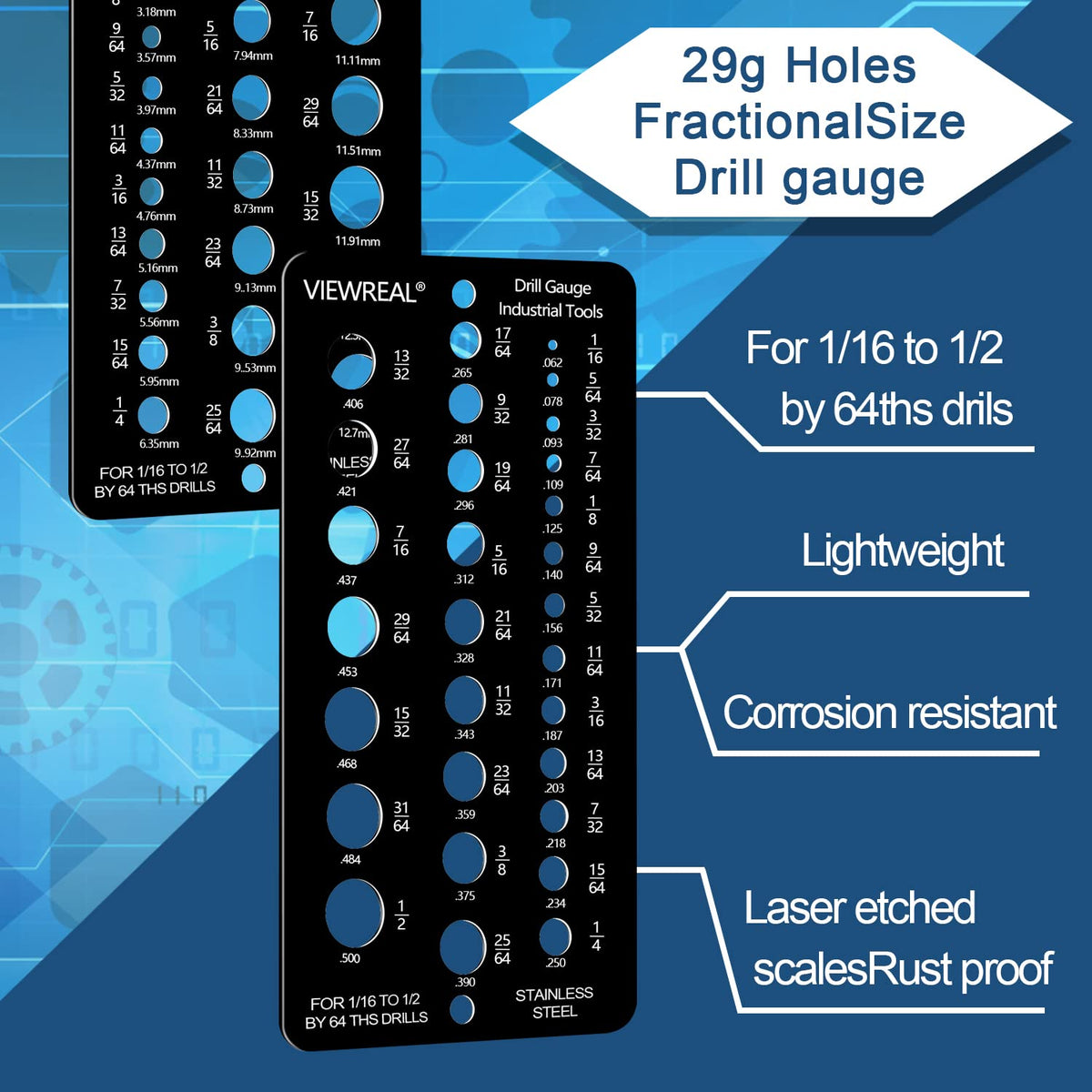 2 Pieces Drill Bit Size Gauge Drill Bit Guide Stainless Steel Drill Gauge 29 Holes Metal