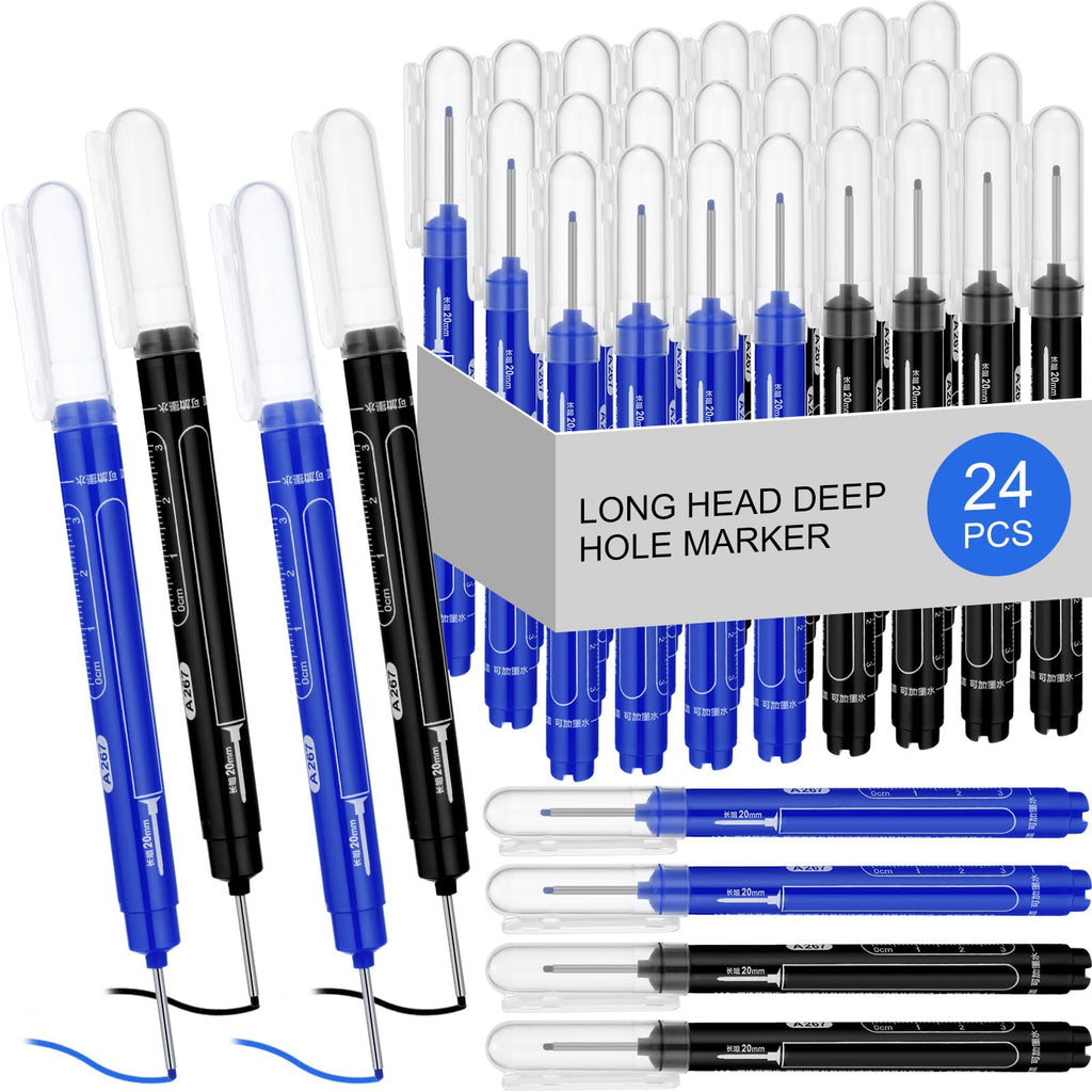MotiMind 24 Pcs Long Nib Marker Bulk Deep Hole Marker, Black