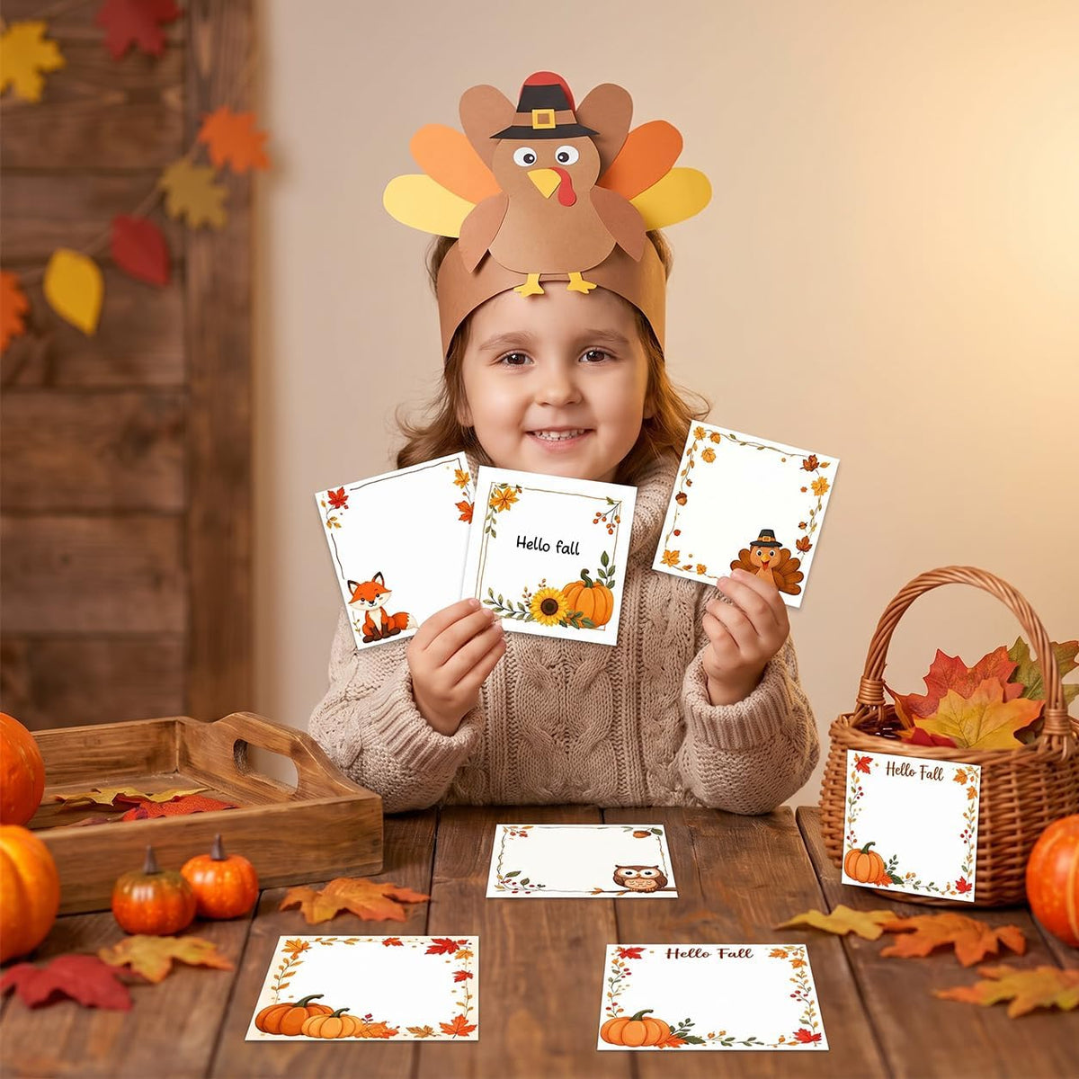 9 Pieces Fall Sticky Notes Self-Adhesive Pumpkin Maple Leaf Sunflower Turkey Memo Pads
