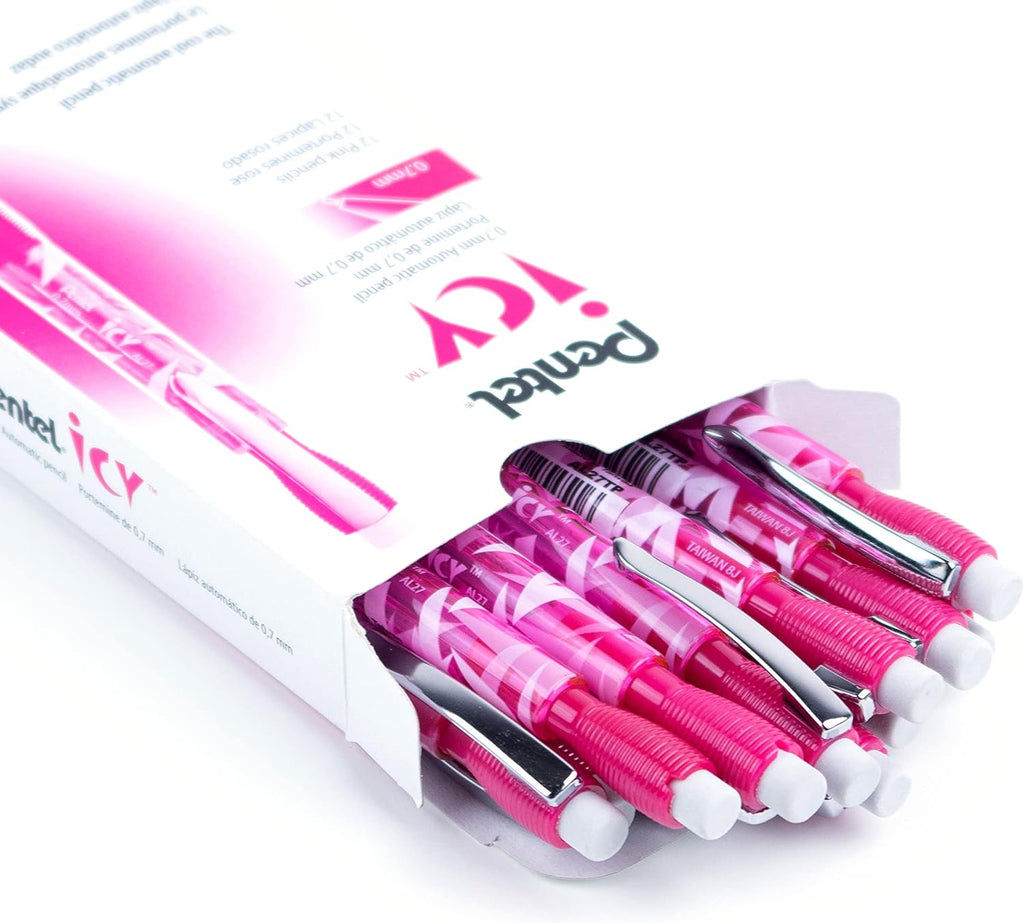 Pentel Icy Mechanical Pencil, 0.7mm, Tinted Pink Barrel, Box of 12 (AL27TP)