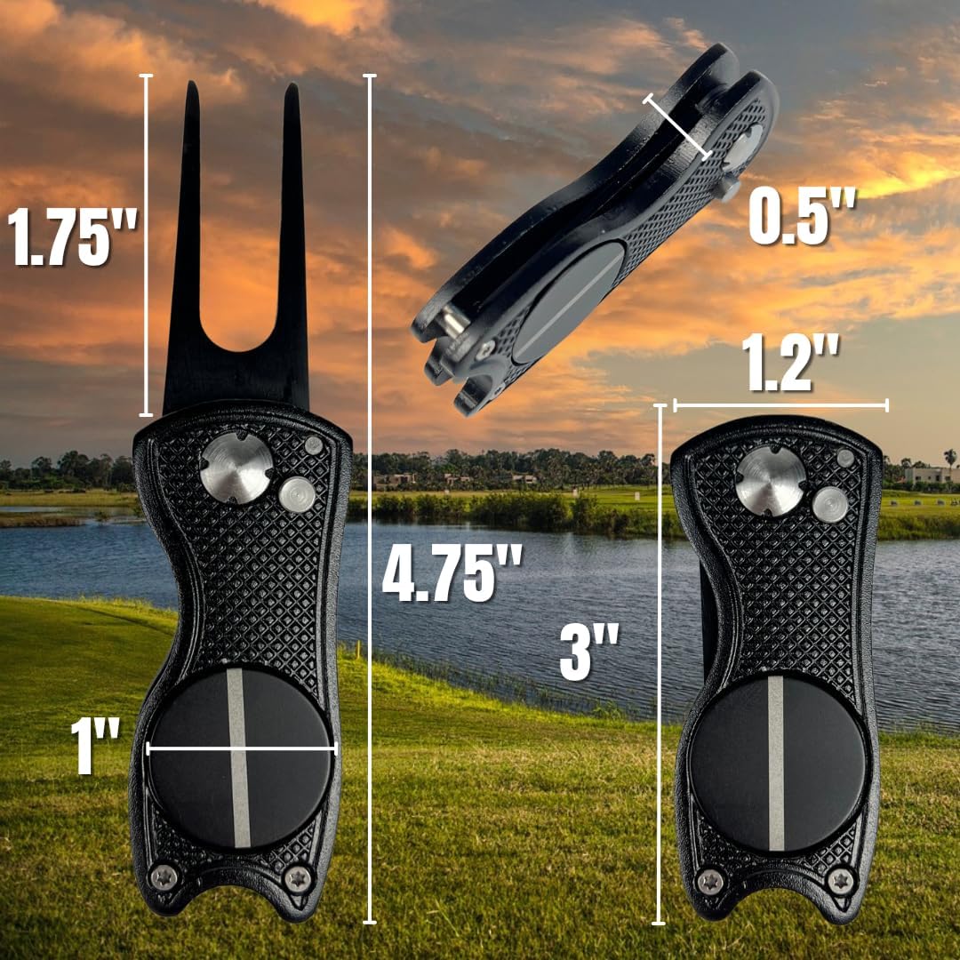Against The Grain 5-in-1 Black Metal Golf Divot Tool with Magnetic Ball Marker