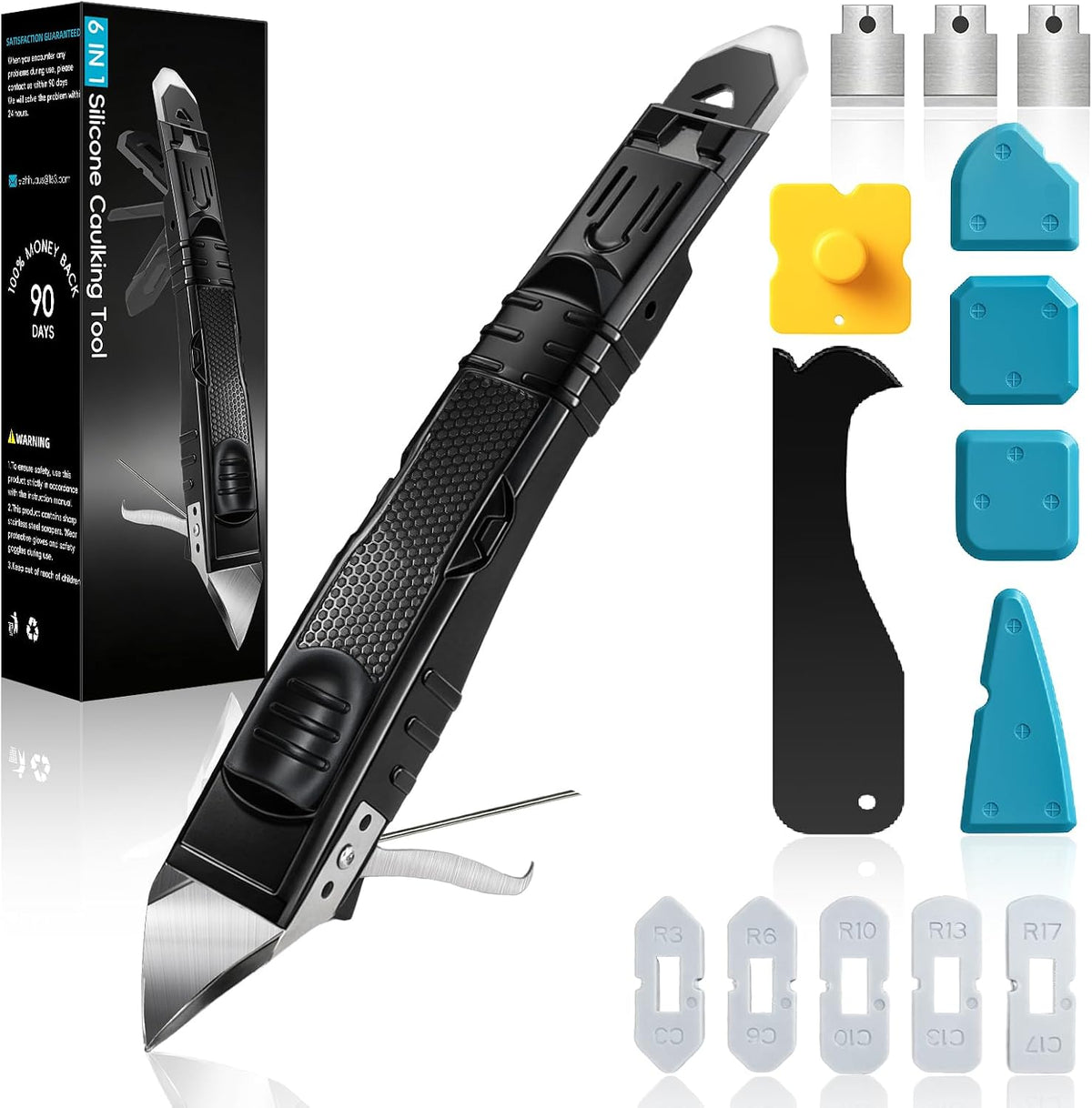 6 IN 1 Caulking Tool, Silicone Caulking Tool & Caulk Remover Tool Kit