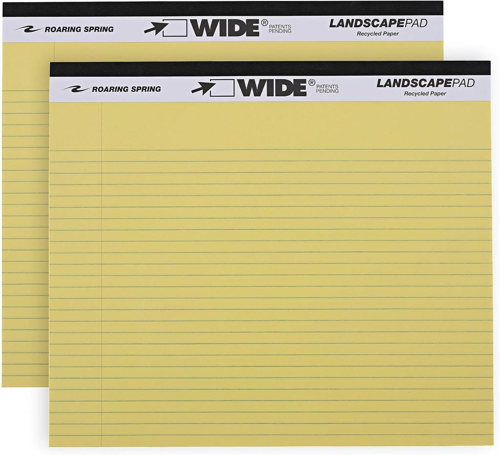 ROARING SPRING Wide Landscape Legal Pad, Canary Yellow, 2 Pads, 11" x 9.5"