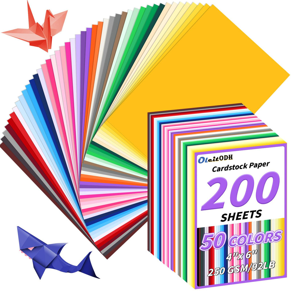 200 Pack 5" x 7" Cardstock, 50 Colors, 250GSM Thick Colored Paper