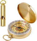 Brass Compass with Solid Brass Whistle - Survival Set - 105 Decibels - Carry in Pocket or