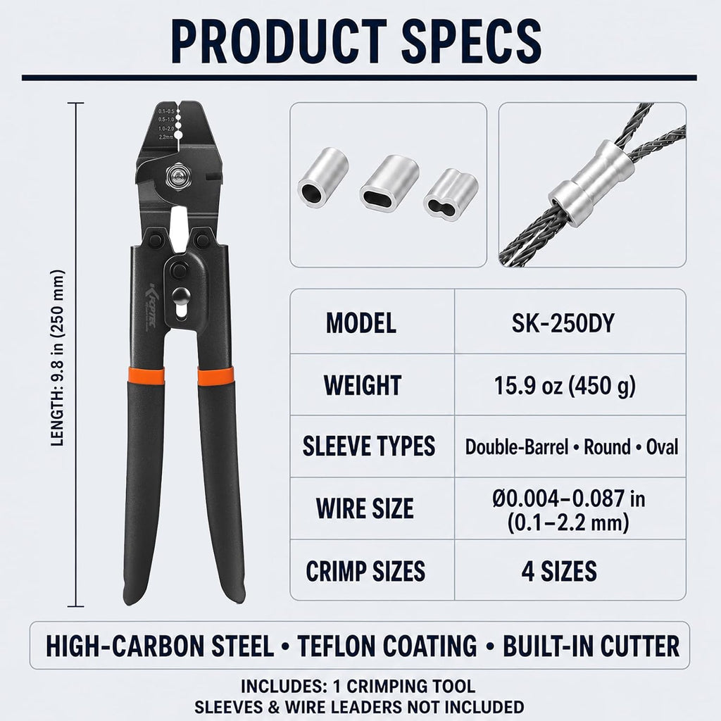 KF CPTEC Fishing Crimping Pliers, 0.1-2.2mm Wire Rope Swager with Cutter