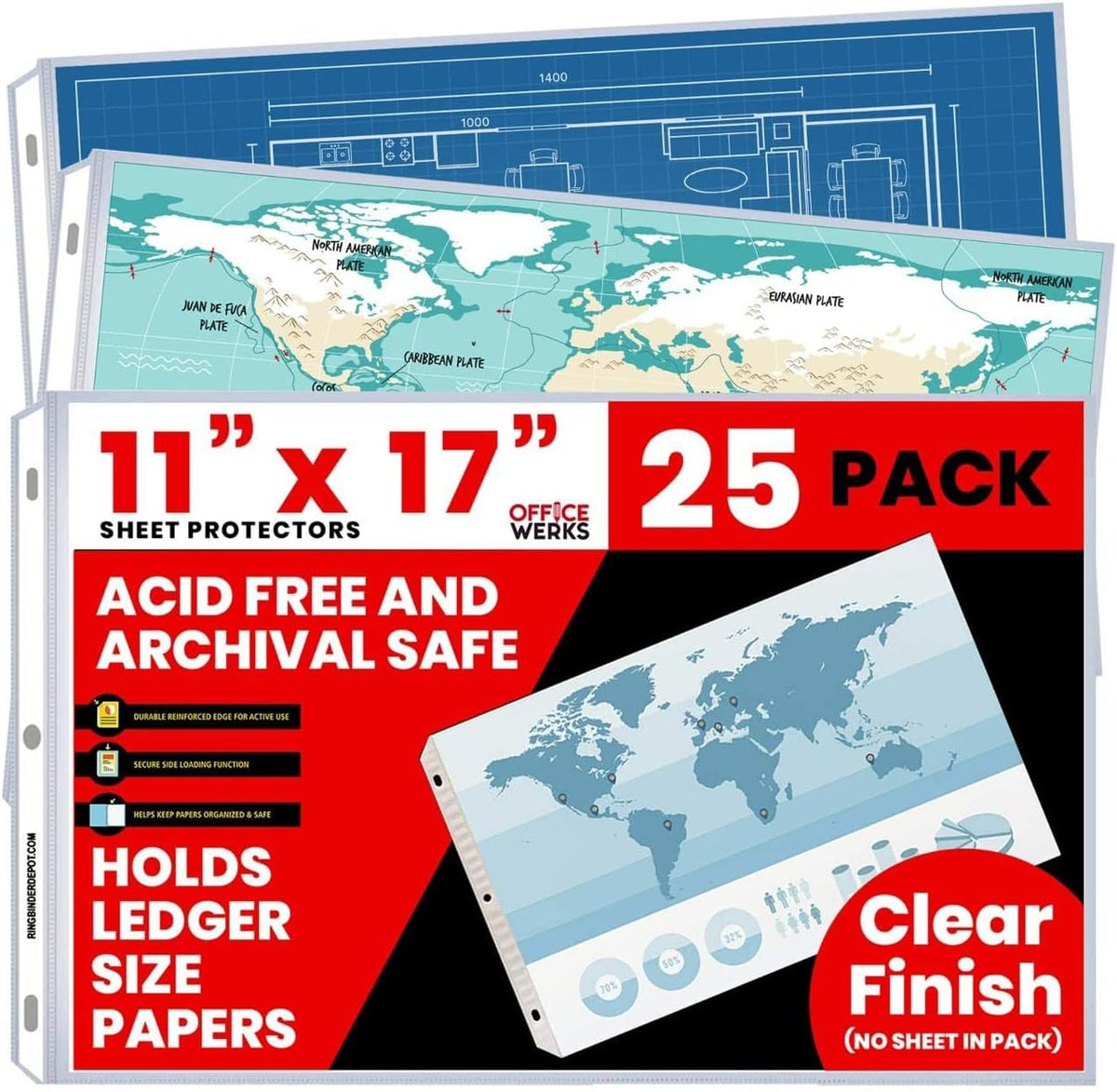 11x17 Sheet Protectors, 25 Pack, Heavyweight, Clear Page Protectors