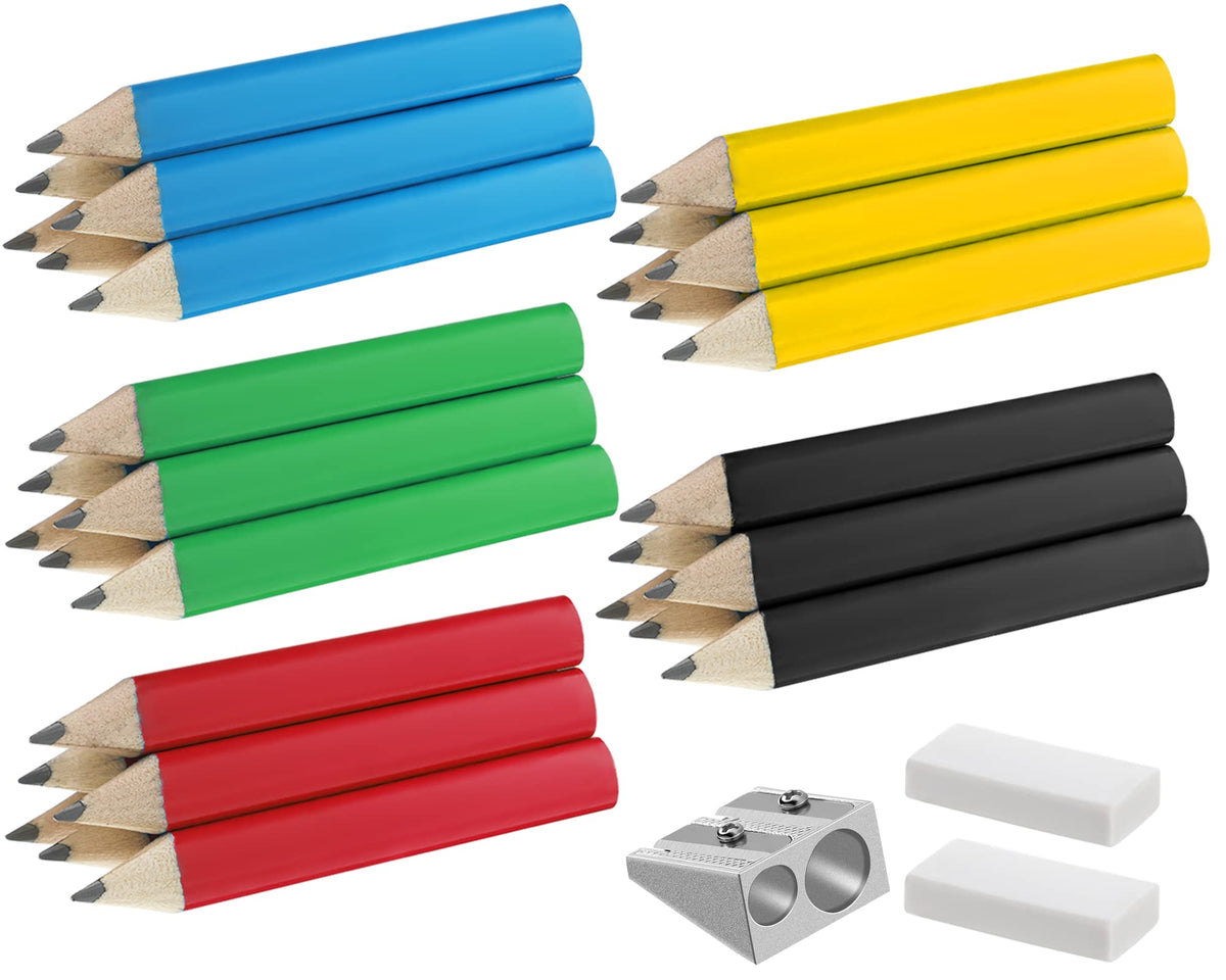 Marspark 30 Pcs Short Triangular Fat Pencils Jumbo Wood, Fresh Colors