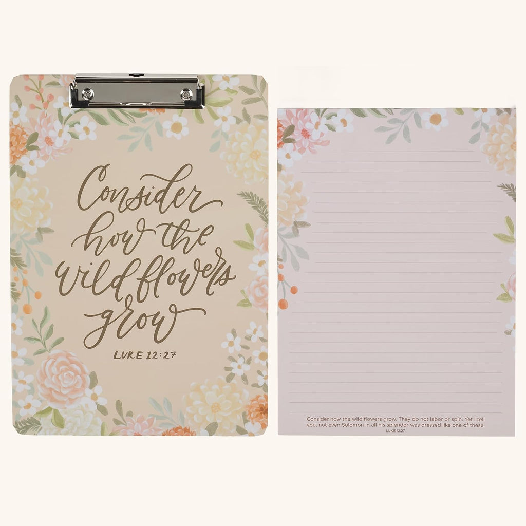 Christian Art Gifts Floral Clipboard with Notepad, Pink, 80 Sheets