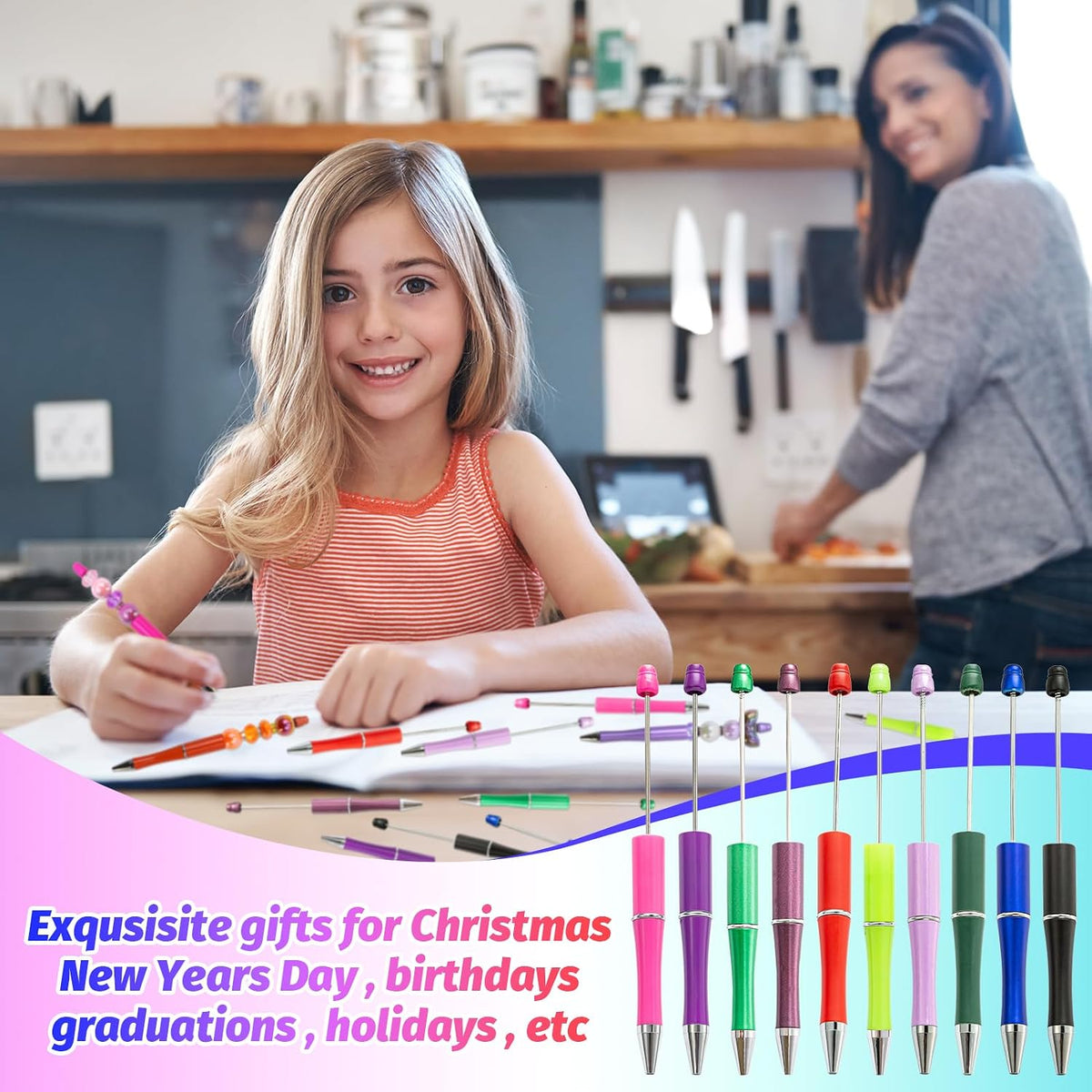 150 Pieces DIY Beadable Pen Kit – 50 Plastic Ballpoint Pens with Refills & Bags