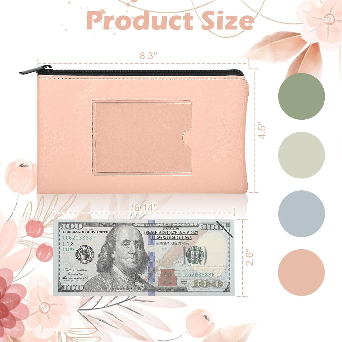 8.3x4.5 inch Money Bags With Zipper 4 Colors Leather Bags Wallet Pouches with Label Green